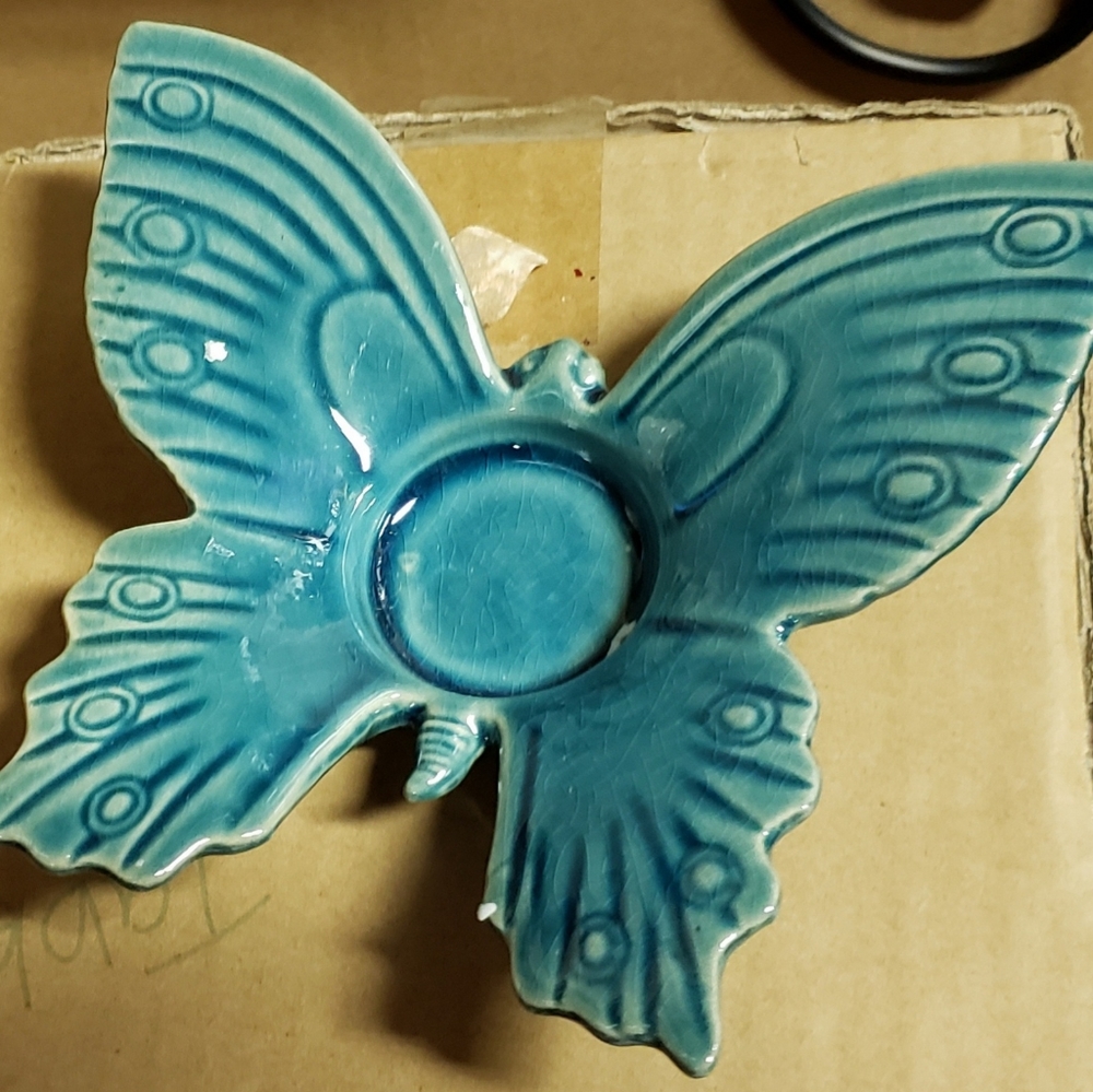 Teal Ceramic Butterfly Tealight Candle Holder